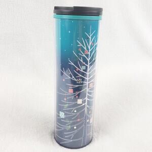 Starbucks 2018  Blue Christmas Tree Double Wall Tumbler 16 oz. with Lid. New